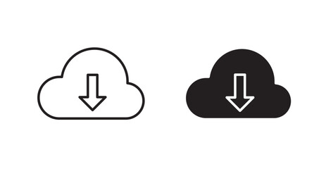 Cloud download filled and outlined icons vectors on white background