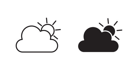 Cloud sun filled and outlined icons vectors on white background