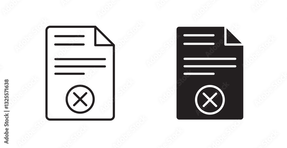 Poster delete document filled and outlined icons vectors on white background