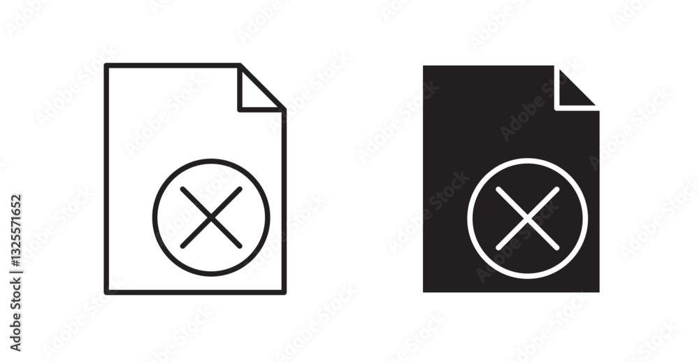 Poster delete document filled and outlined icons vectors on white background