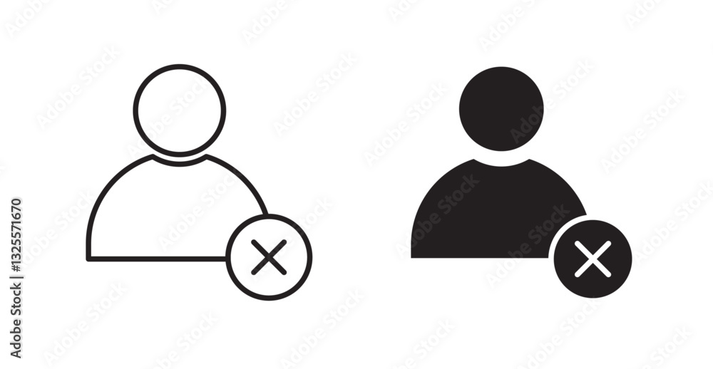 Poster delete user filled and outlined icons vectors on white background