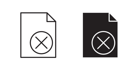 Delete Document filled and outlined icons vectors on white background