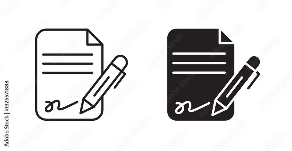 Poster document signed filled and outlined icons vectors on white background