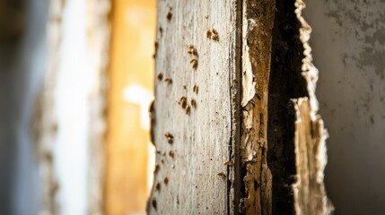 Close-Up of Damaged Wooden Wall with Insects and Decay