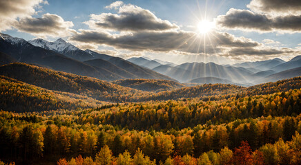 autumn sunset in the mountains. ai generated