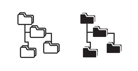 Folder tree filled and outlined icons vectors on white background