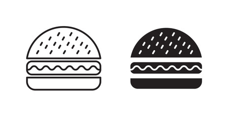 Hamburger filled and outlined icons vectors on white background