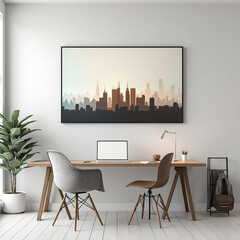 modern living room with table and frame background 