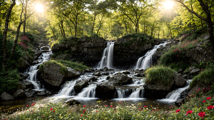 waterfall in the forest. ai generated