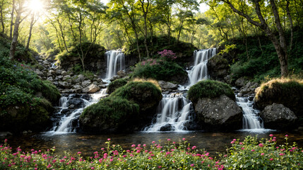 waterfall in the forest. ai generated