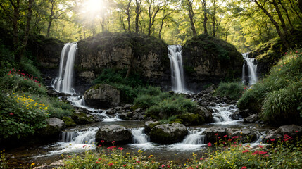 waterfall in the forest. ai generated