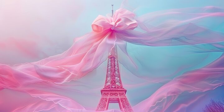 Eiffel Tower Wrapped in Pink Fabric
