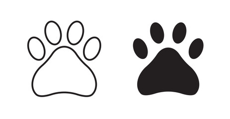 Paw filled and outlined icons vectors on white background