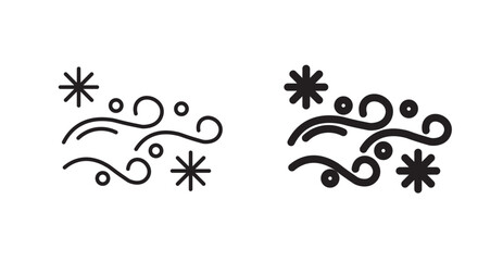 Snow blowing filled and outlined icons vectors on white background