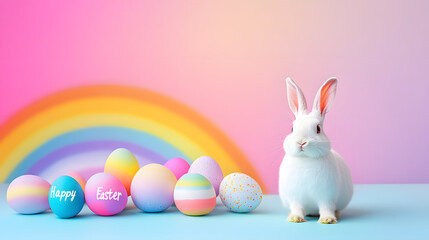 Obraz premium easter, bunny, rabbit, egg, holiday, eggs, spring, toy, animal, celebration, basket, pink, hare, decoration, seasonal, food, color, isolated, colorful, baby, easter egg, easter bunny