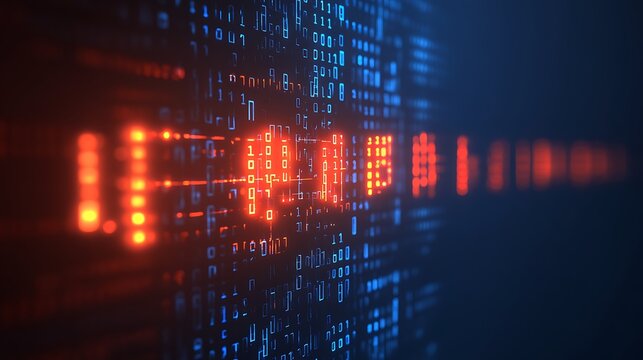 Abstract digital display featuring a computer code data visualization