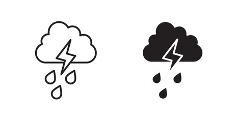Thunderstorm filled and outlined icons vectors on white background