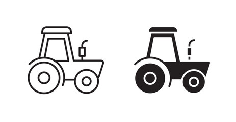 Tractor filled and outlined icons vectors on white background