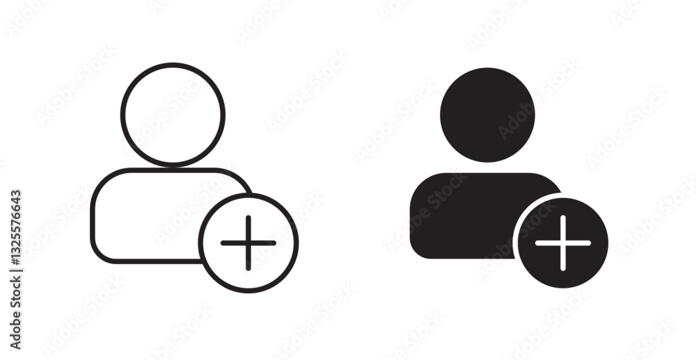 Poster user add filled and outlined icons vectors on white background