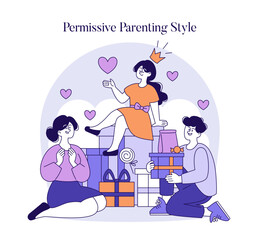 Permissive Parenting Style. Flat Vector Illustration