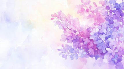Naklejka premium Dreamy Watercolor Lilac Flower Painting with Soft Pastel Tones, Delicate Brush Strokes, and an Ethereal Misty Atmosphere