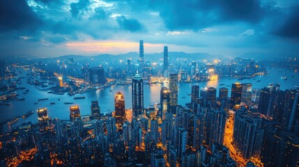 Fototapeta premium Hong Kong city skyline at dusk.
