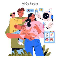 AI Co Parent. Flat Vector Illustration