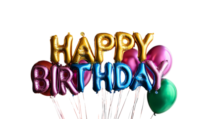 Happy Birthday Letters Shaped Balloons Isolated on Transparent Background