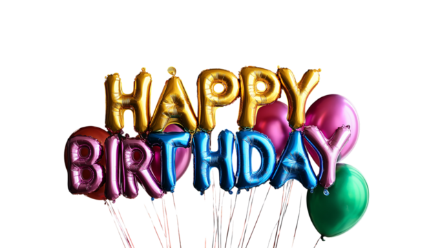 Happy Birthday Letters Shaped Balloons Isolated on Transparent Background