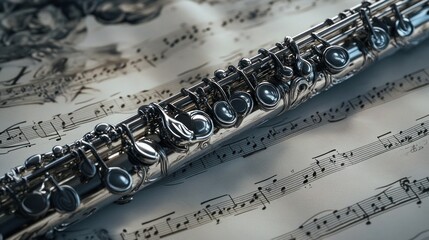 Elegant flute on music sheets