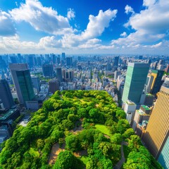 Obraz premium Aerial View of Urban Cityscape with Lush Green Park in Center