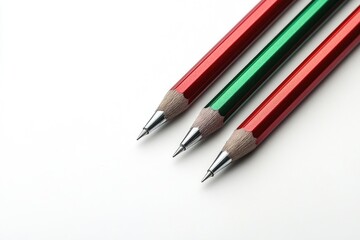 Three colorful pencils on white background