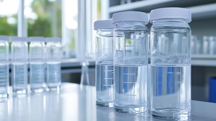 Clear Glass Containers with Water in Laboratory Setting