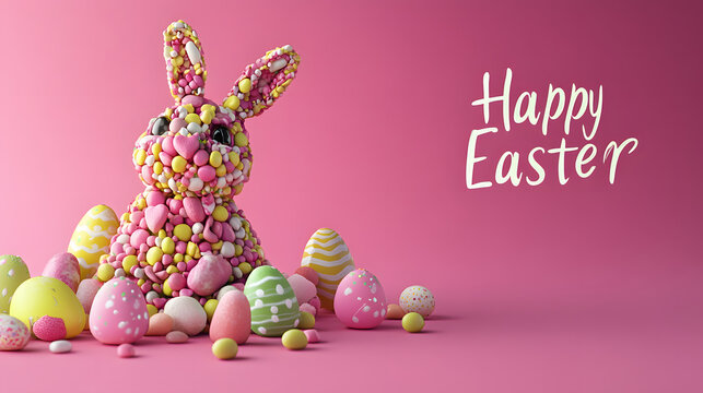 rabbit, easter, bunny, toy, animal, holiday, pink, cartoon, egg, love, celebration, vector, baby, illustration, eggs, spring, hare, isolated, card, decoration, rabbits, object, seasonal, child