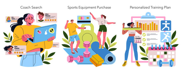 Remote Personal Training. Flat Vector Illustration