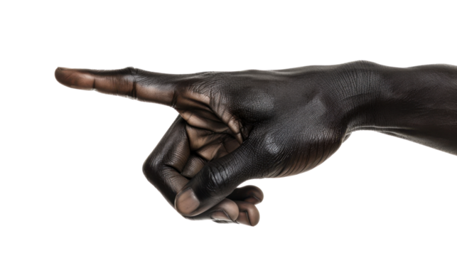 Black hand pointing finger on transparent background