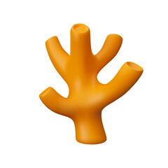 Obraz premium Sea coral reef vector 3d icon. Cartoon isolated ocean plant on white background. Orange underwater animal, simple abstract render illustration