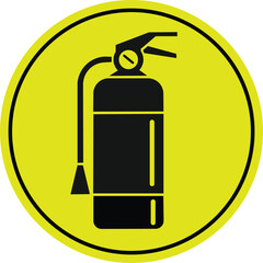Fire extinguisher sign. Firefighters tools for flame fighting symbol, logo, badge, icon, sticker, label, emblem, stamp, red, line, flat vector, isolated illustration.