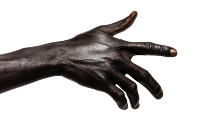 Black hand reaching out on transparent background