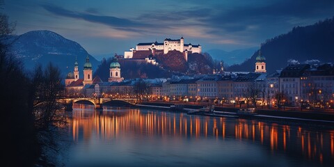 Naklejka premium Enchanting Salzburg Cityscape at Twilight