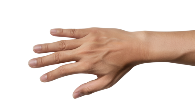 Open hand showing five fingers on transparent background