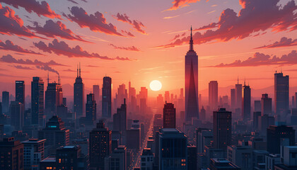 Fototapeta premium illustration of a modern city with high rise buildings