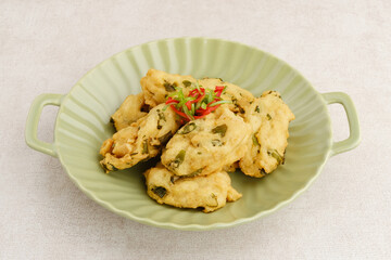 Perkedel Tahu, Made from mashed tofu, tapioca flour, spring onion, egg, salt and pepper. Indonesian food
