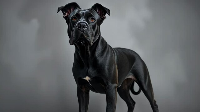 Black Labrador retriever standing with a strong and athletic build