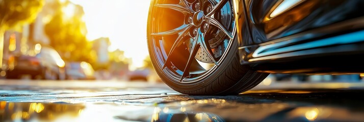 Shiny alloy rims captured in bright sunlight.