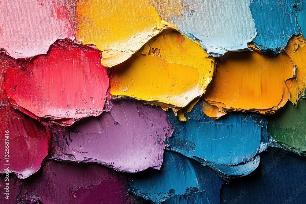 Poster vibrant palette of oil paint swatches showcasing an array of colors in textured layers on canvas