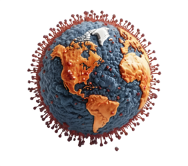 Global epidemic. COVID-19 visualized as a planet with a white background. 3D design.