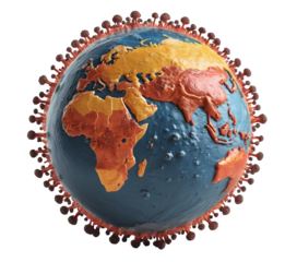 Global epidemic. COVID-19 visualized as a planet with a white background. 3D design.