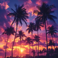 Obraz premium Twilight Palm Trees Beach Sunset Reflection high resolution hd picture