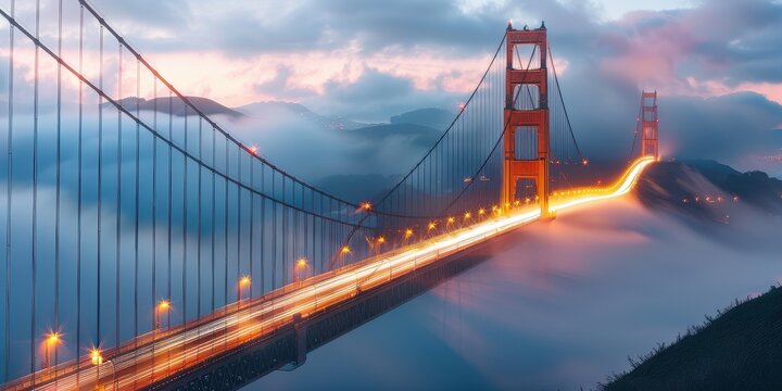 Golden Gate Bridge in a Misty Sunrise